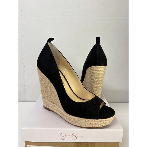 Jessica Simpson Women's Zavida Black Espadrille Platform Wedge Sandals Size 8.5M - Picture 1 of 6